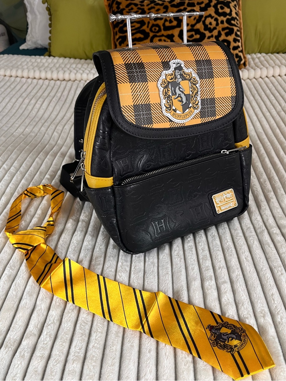 Loungefly Black and Yellow Plaid Hufflepuff Mini Backpack (Hot Topic)